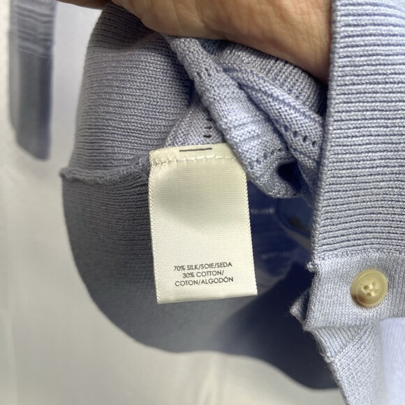 Ann Taylor Women’s Blue 70% Silk Cardigan Sweater Medium Classic Spring - Picture 6 of 9